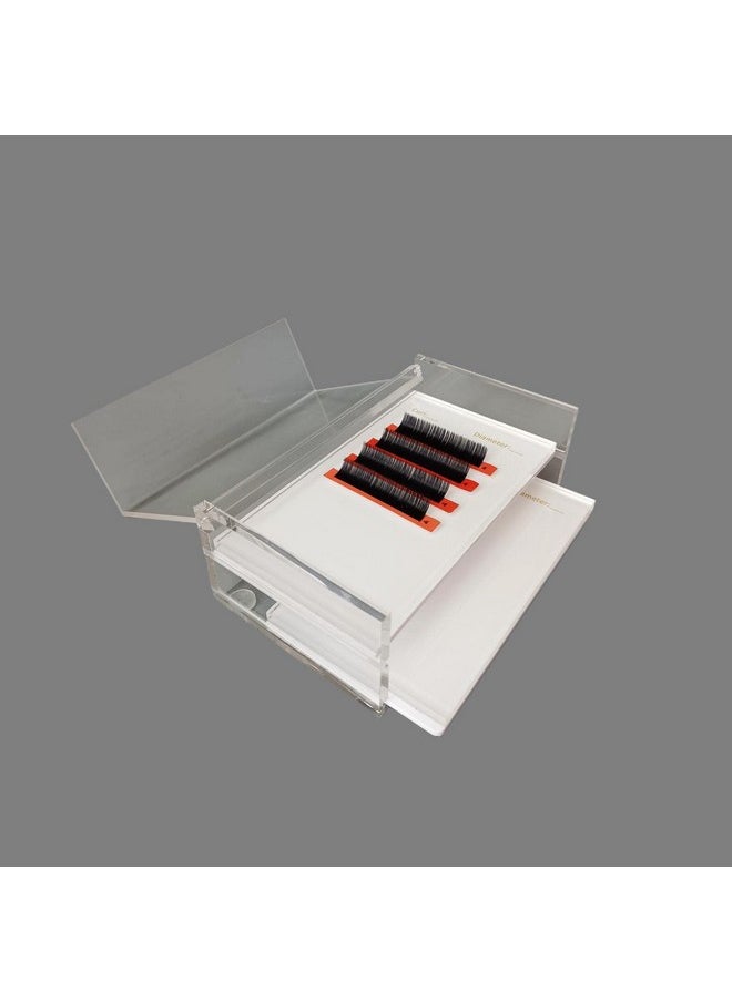 Two Layers Eyelash Grafting Pallet with Cover, Dust-proof Acrylic Lash Tile holder, Eyelash Extensions Storage Gasket Pads 2 Tiers for Beginners Beauty Artist Salon (White)