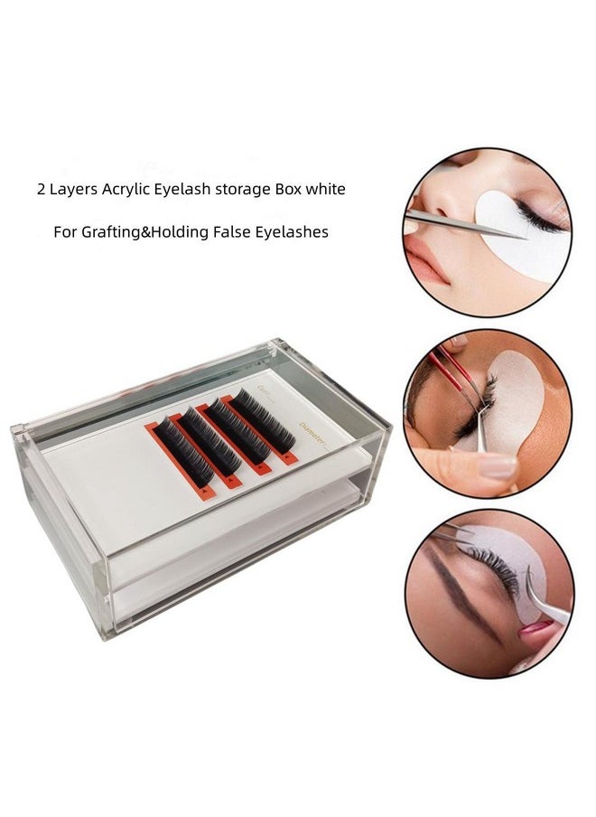 Two Layers Eyelash Grafting Pallet with Cover, Dust-proof Acrylic Lash Tile holder, Eyelash Extensions Storage Gasket Pads 2 Tiers for Beginners Beauty Artist Salon (White)