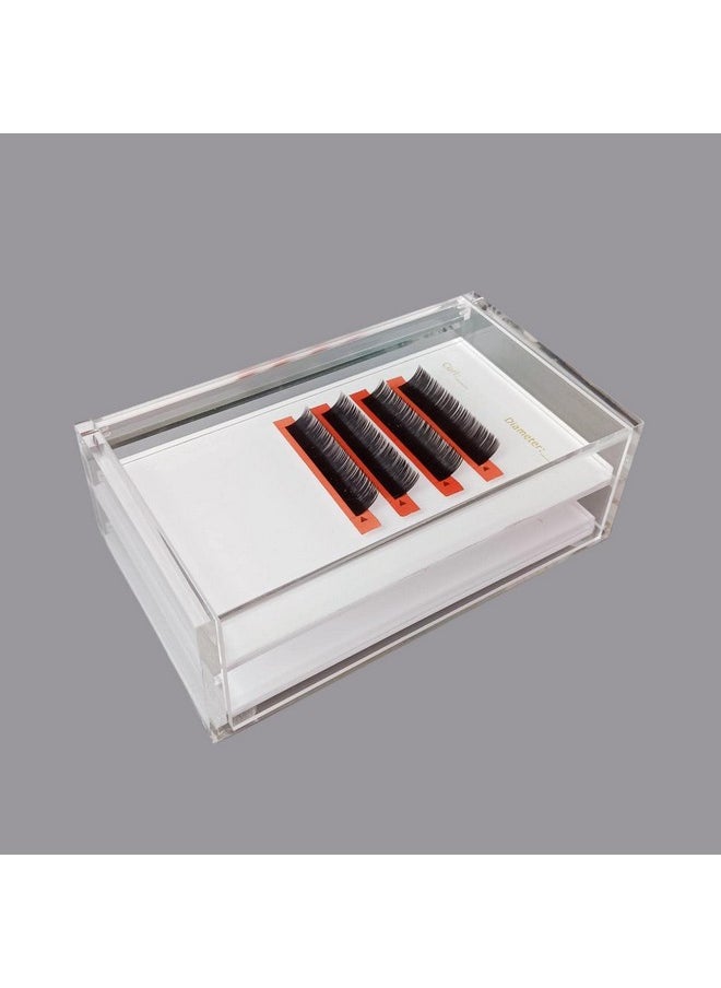 Two Layers Eyelash Grafting Pallet with Cover, Dust-proof Acrylic Lash Tile holder, Eyelash Extensions Storage Gasket Pads 2 Tiers for Beginners Beauty Artist Salon (White)
