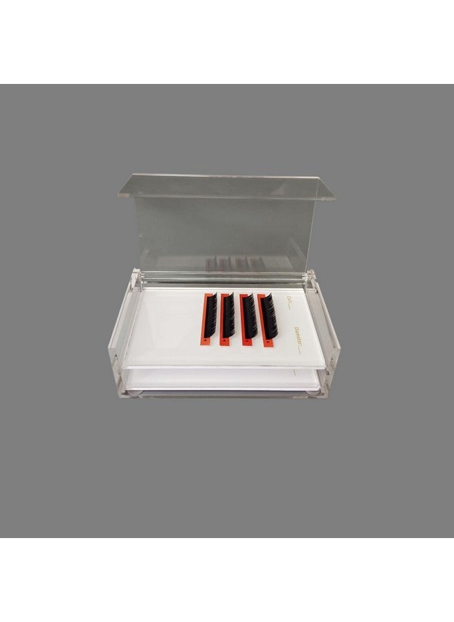 Two Layers Eyelash Grafting Pallet with Cover, Dust-proof Acrylic Lash Tile holder, Eyelash Extensions Storage Gasket Pads 2 Tiers for Beginners Beauty Artist Salon (White)