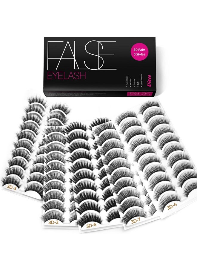 Eliace Eyelashes, (50 Pairs,5 Styles) Faux Mink Lashes Natural Look Wispy Fluffy Handmade Cat Eye lashes Pack False Eyelashes Set,Fake Lashes Strips,Makeup Fake Eyelashes Pack
