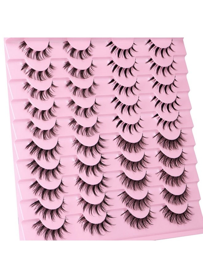 Manga Lashes Natural Look Anime False Eyelashes 20 Pairs Clear Band Individual Wispy Fake Eyelashes Strip Spiky DIY Cluster Lashes Extension C Curl Cat Eye Lashes Pack