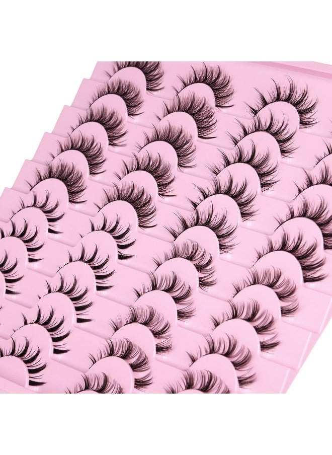 Manga Lashes Natural Look Anime False Eyelashes 20 Pairs Clear Band Individual Wispy Fake Eyelashes Strip Spiky DIY Cluster Lashes Extension C Curl Cat Eye Lashes Pack
