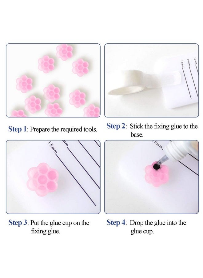 Fenshine 100 PCS Eyelash Extension Glue Holder Flower Shape Glue Cup Plastic Glue Pallet Pad with a Roll of Glue Point for Eyelash Extension Supply