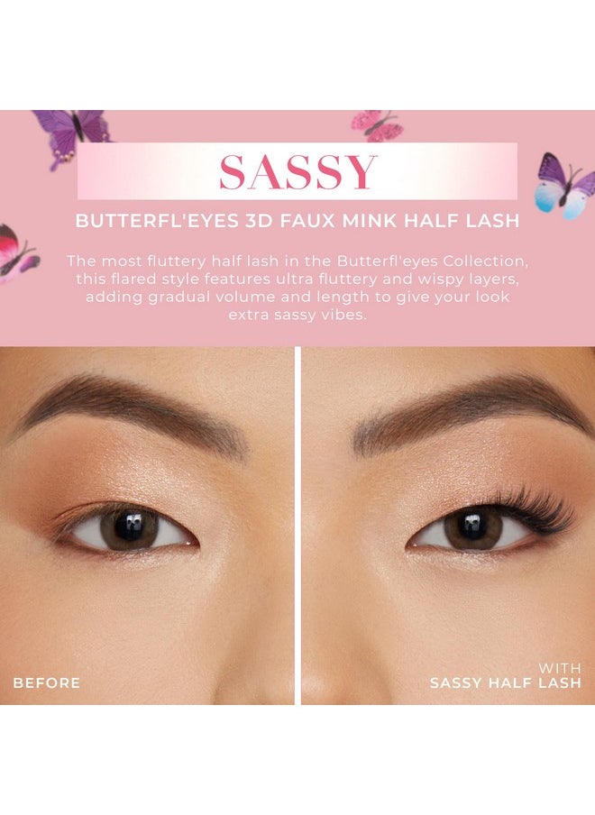 Lilly Lashes Butterfl'eyes Faux Mink Lashes, Half Lashes Natural Look & Feel, False Eyelashes, Reusable Eyelashes 20x, No Trimming + Easy to Apply, Round Style, Lash Glue not Included 13mm (Sassy)