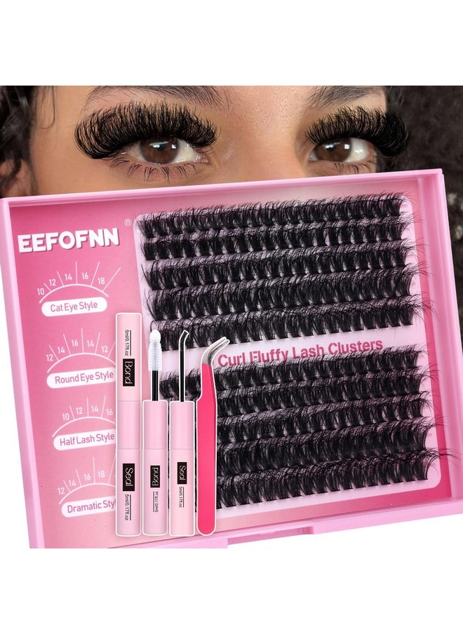 Eefofnn DIY Lash Extension Kit Fluffy Mink Cluster Lashes Kit Natural Volume Eyelashes Extensions with Lash Bond and Seal Tweezers 50D Eyelash Clusters 10-18MM Fluffy Individual Lashes Extension Kit
