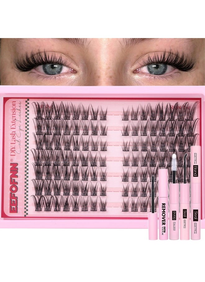 Eefofnn Natural Lash Clusters Kit Wispy Eyelash Extension Kit DIY Lash Extension Kit D Curl Cluster Eyelash Extensions Kit Lash Bond and Seal Remover Waterproof Lashes Clusters Individual Lashes Kit