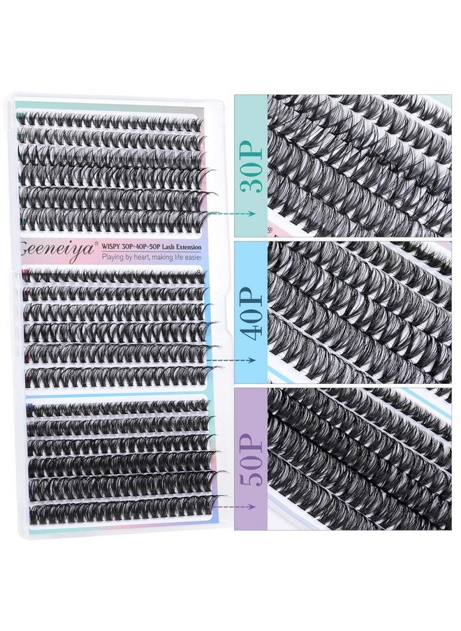Geeneiya Natural Lash Clusters 8-16MM Wispy Lash Extension D Curl Individual Eyelashes 30D+40D+50D Cluster Eyelash Extensions 360Pcs Individual Eyelashes (0.05D, 8-16MM)