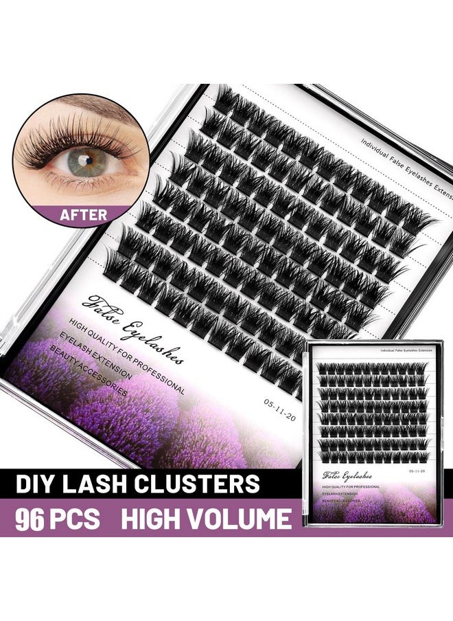 Dedila 96pcs Wide Stem Dramatic Volume Eye Lashes Extensions D Curl Black Soft Individual False Eyelashes Cluster Makeup Toos (14mm)