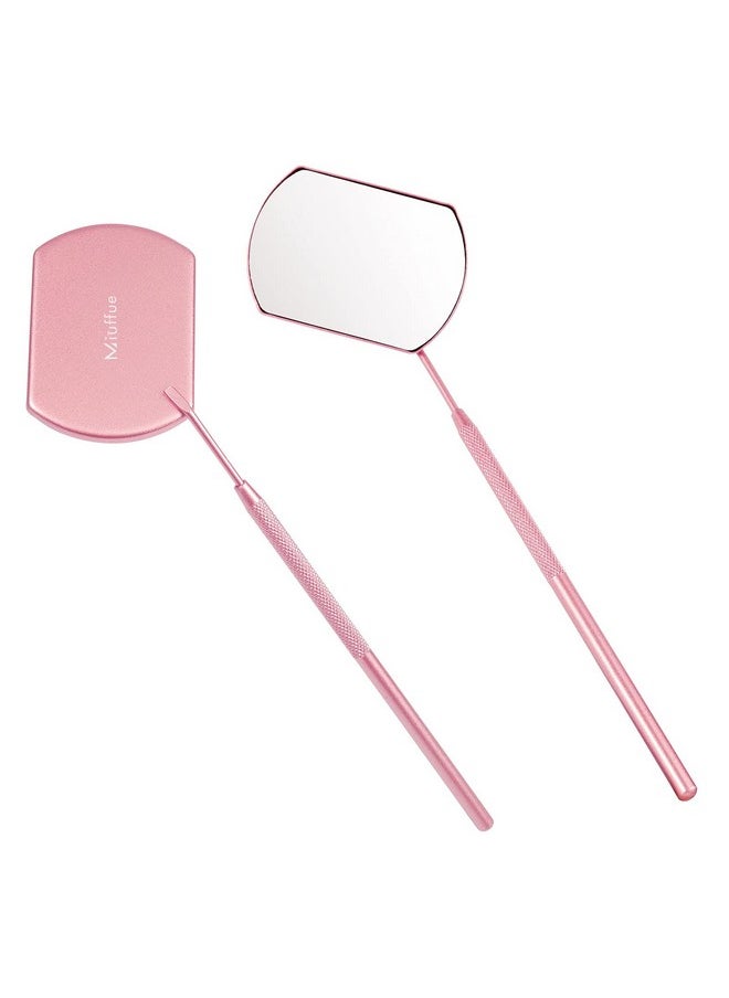 Miuffue Lash Mirror for Eyelash Extensions, 60mm Extra Large Eyelash Mirror, Detachable Stainless Steel Makeup Mirror, Pink
