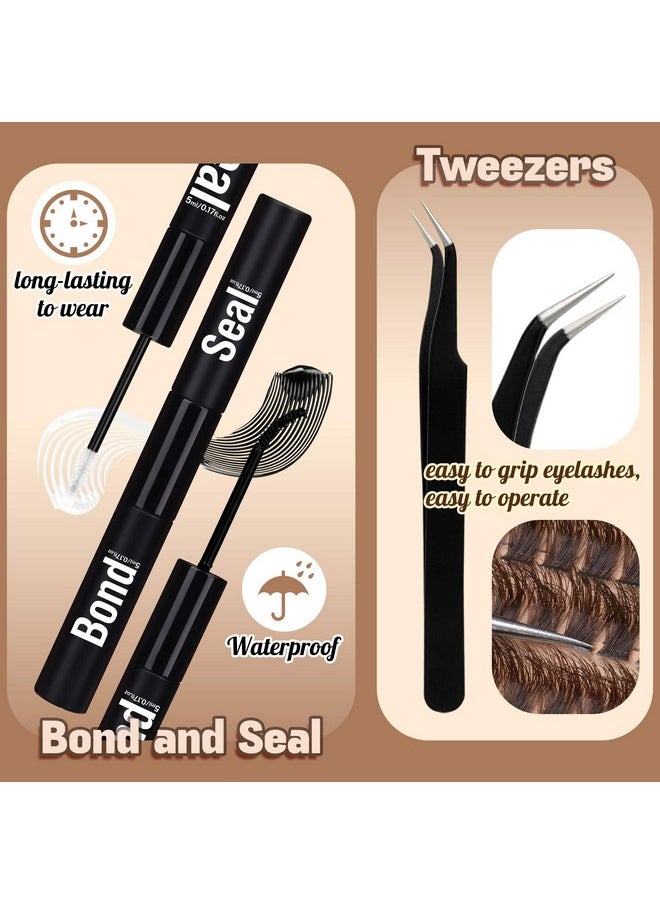 Brown Lash Clusters 320 Pcs Lash Extension Kit Fluffy DIY Eyelash Extensions Kit Natural Look Cluster Lashes D Curl 8-16 MM Mixed Lash Bond and Seal Lash Tweezers for Lash Clusters Kit DIY at Home