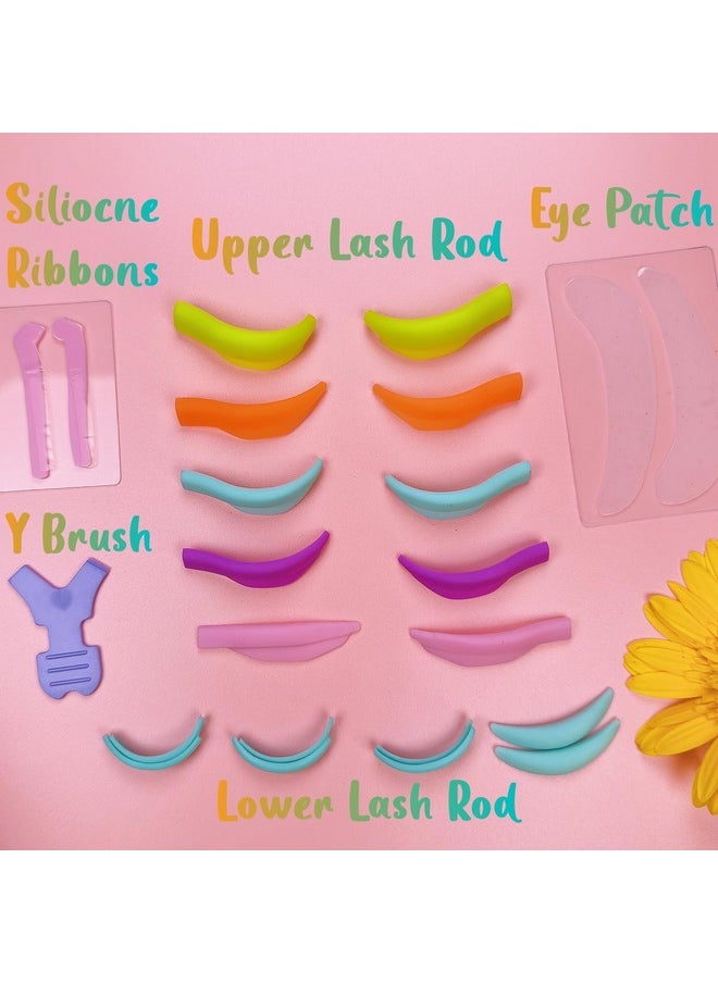 Eyelash Lift Shields Lash Lifting Pad No Glue Mix Glueless Lami Lamination Roller Upper & Lower Perm Pads for All Eyes Curling Like L Curl Extensions with Y Brush Ribbon Cover Silicone Eye Patch Tool