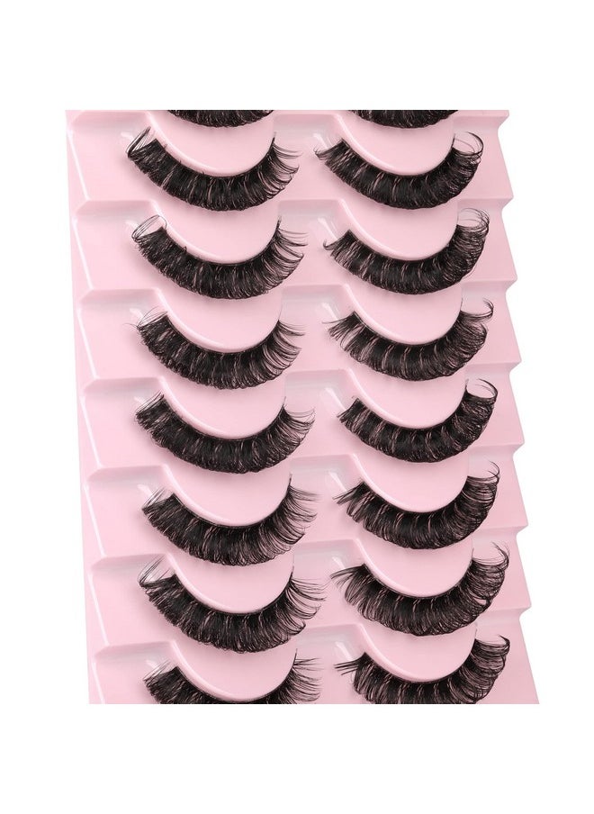 Newcally Lashes Nautral Look False Eyelashes Russian Strip Lashes Mink Wispy Fluffy Lashes Pack D Curl Thick Full Volume Cat Eye Lashes Look Like Extensions 10 Pairs
