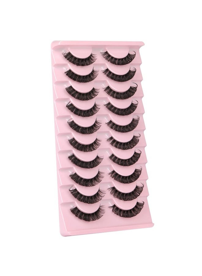 Newcally Lashes Nautral Look False Eyelashes Russian Strip Lashes Mink Wispy Fluffy Lashes Pack D Curl Thick Full Volume Cat Eye Lashes Look Like Extensions 10 Pairs
