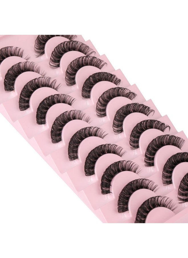 Newcally Lashes Nautral Look False Eyelashes Russian Strip Lashes Mink Wispy Fluffy Lashes Pack D Curl Thick Full Volume Cat Eye Lashes Look Like Extensions 10 Pairs
