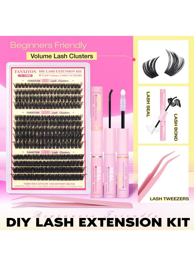 D Curl Lash Clusters Kit Thick Lash Extension Kit Volume Lash Clusters 80D+100D+120D Eyelash Clusters Kit 10-18mm Individual Lashes with Bond and Seal by FANXITON