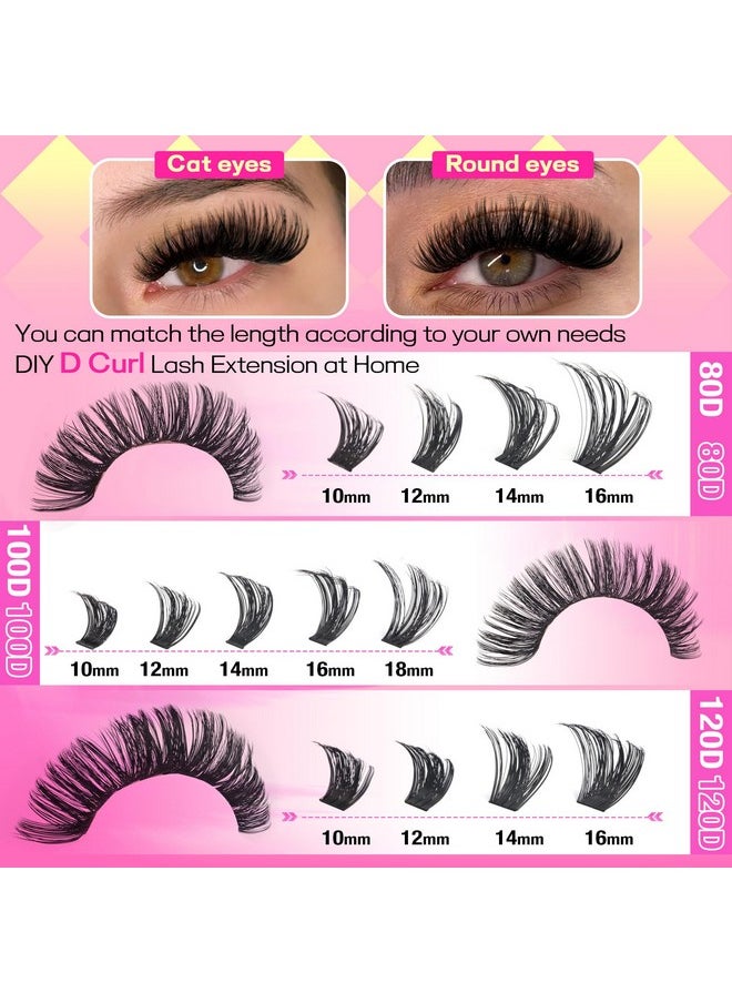 D Curl Lash Clusters Kit Thick Lash Extension Kit Volume Lash Clusters 80D+100D+120D Eyelash Clusters Kit 10-18mm Individual Lashes with Bond and Seal by FANXITON
