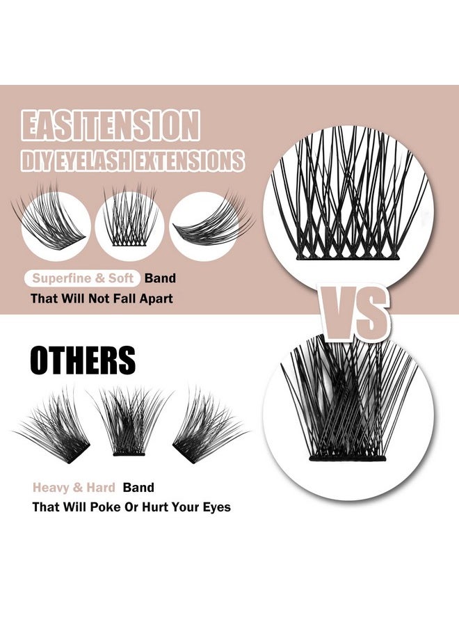 EASITENSION DIY Eyelash Extension, 3D Effect Glue Bonded Band Cluster Lashes Individual Lash Clusters Volume Lashes Set, At Home Eyelash Extension, C curl Lashes Pack 12mm,14mm (KIT)