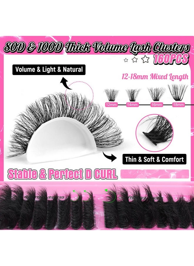 Calphdiar Lash Extension Kit 12-18MM Fluffy Eyelash Extension Kit Wispy Lash Clusters Kit DIY D Curl Cluster Eyelash Extensions 80D+100D Lashes Clusters with Lash Bond and Seal and Remover Lash Kit