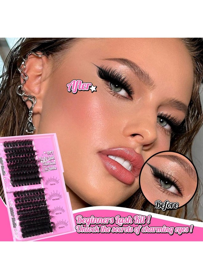 Calphdiar Lash Extension Kit 12-18MM Fluffy Eyelash Extension Kit Wispy Lash Clusters Kit DIY D Curl Cluster Eyelash Extensions 80D+100D Lashes Clusters with Lash Bond and Seal and Remover Lash Kit