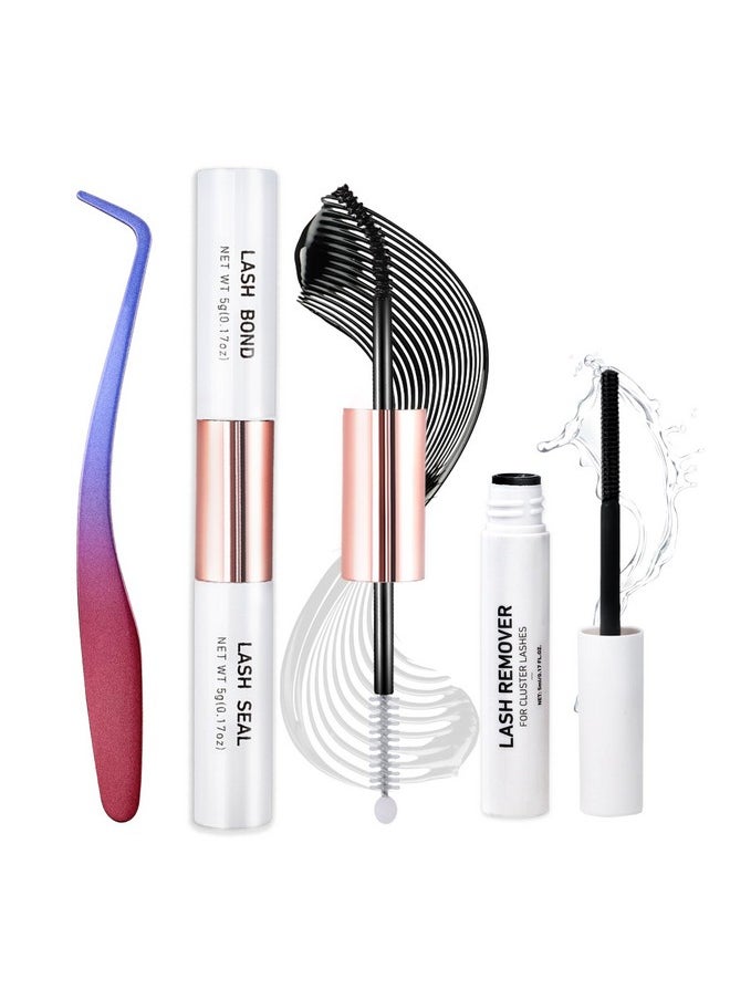 Miuffue 3 PCS Lash Kit Lash Bond and Seal with Lash Tweezers Cluster Remover Kit, DIY Eyelash Glue and Lash Applicator Tool Cluster Eyelash Glue Remover Fast Removal with No Residue