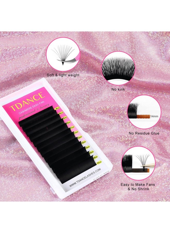 TDANCE Cashmere Easy Fan Lash Extensions Self Fanning Volume Lash Extensions D Curl 0.07mm 14-19mm Matte Black Mega Volume Eyelash Extensions(0.07-D,14-19mm)