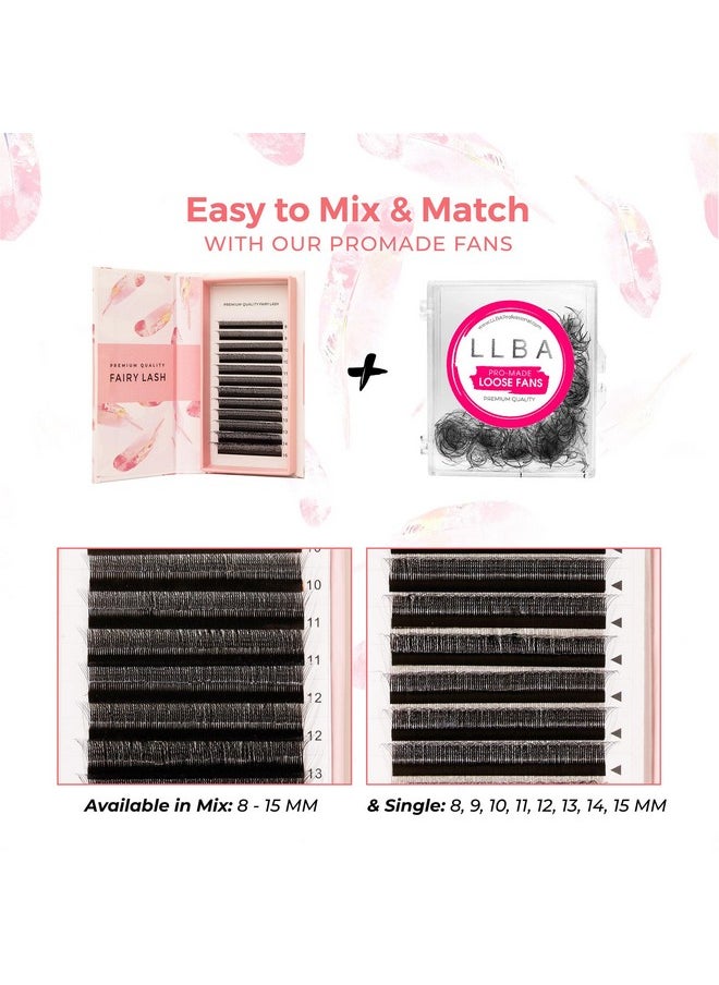 LLBA Fairy Volume Lash Extensions 3D - 0.07mm Thickness | C CC D Curl | 8-15mm Length Mixed Tray | Premium Matte Black Individual Eyelashes Tray, Professional Supplies Use (CC, 8mm-15mm)