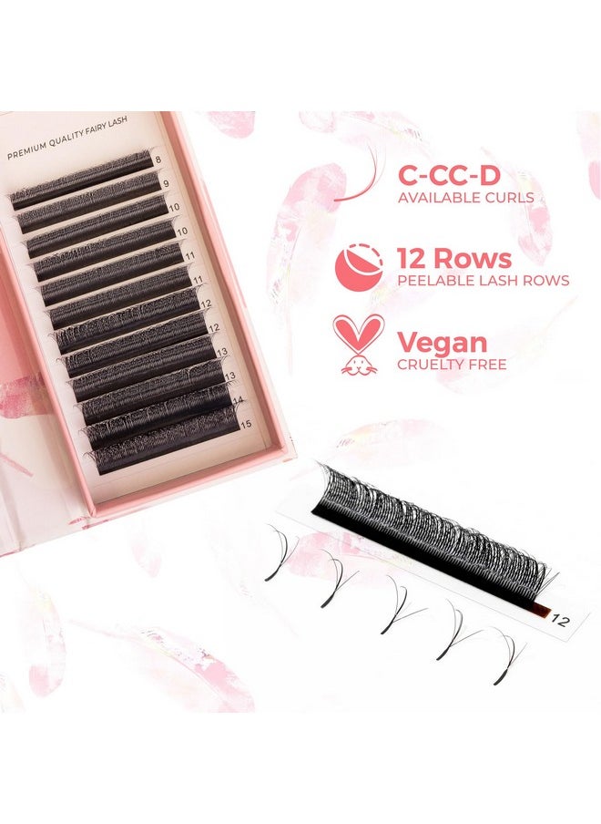 LLBA Fairy Volume Lash Extensions 3D - 0.07mm Thickness | C CC D Curl | 8-15mm Length Mixed Tray | Premium Matte Black Individual Eyelashes Tray, Professional Supplies Use (CC, 8mm-15mm)