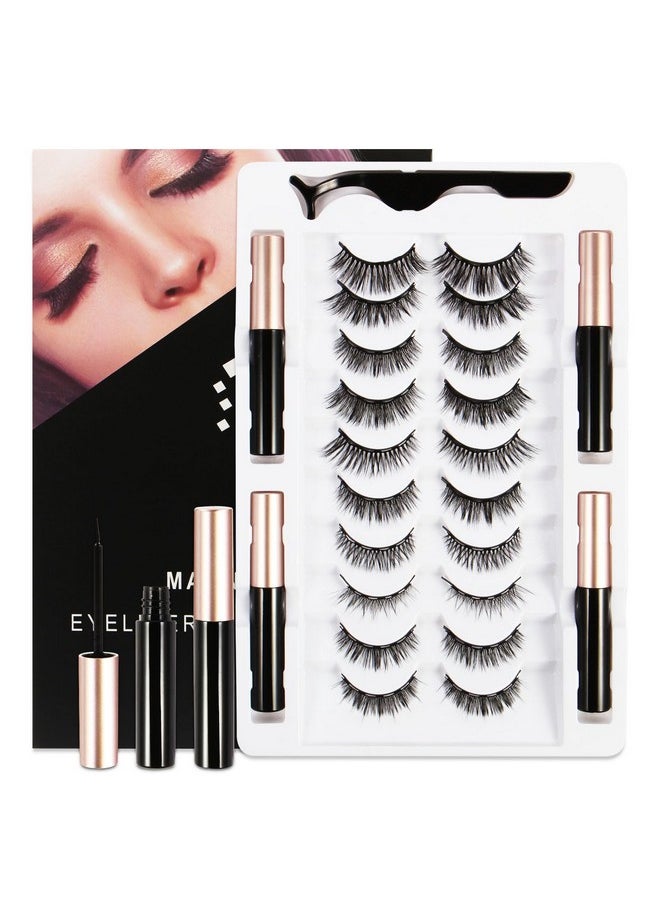 Magnetic Lashes with Applicator & Magnetic Eyeliner Kit - FEITA Reusable 3D 5D Magnetic Eyelashes Pack with 1 Tweezers & Upgraded 4 Tubes Magnetic Eyeliner, No Glue (15 Packs)