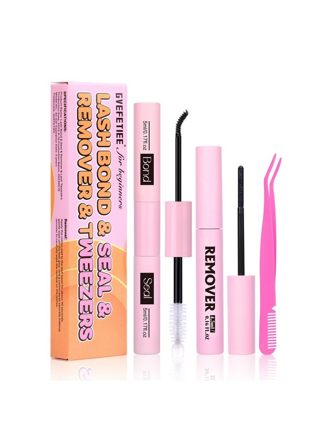 Lash Bond and Seal Kit with Lash Remover Tweezers Eyelash Glue For Eyelash Bond Cluster Lashes Glue Lash Bond and Seal Waterproof 72H Strong Hold Individual Lashes Glue by GVEFETIEE