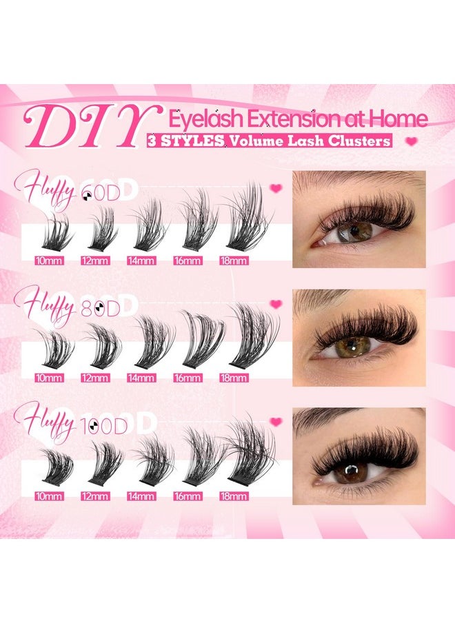 Eefofnn Fluffy Lash Clusters 60D+80D+100D Eyelash Clusters 300 pcs Individual Lashes Volume Cluster Eyelash Extensions D Curl Eyelashes Clusters DIY Lash Extension Thick Cluster Lashes