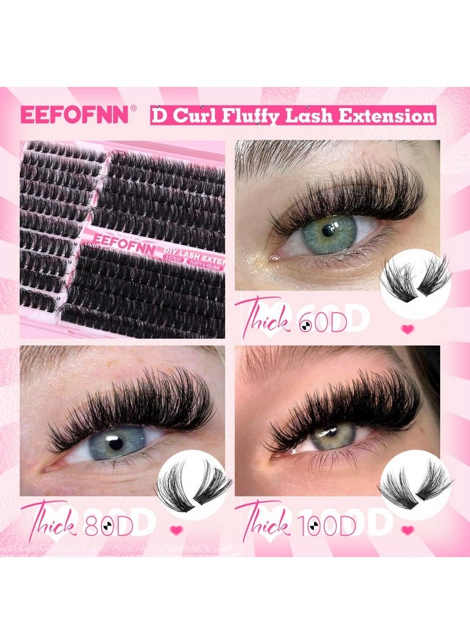 Eefofnn Fluffy Lash Clusters 60D+80D+100D Eyelash Clusters 300 pcs Individual Lashes Volume Cluster Eyelash Extensions D Curl Eyelashes Clusters DIY Lash Extension Thick Cluster Lashes