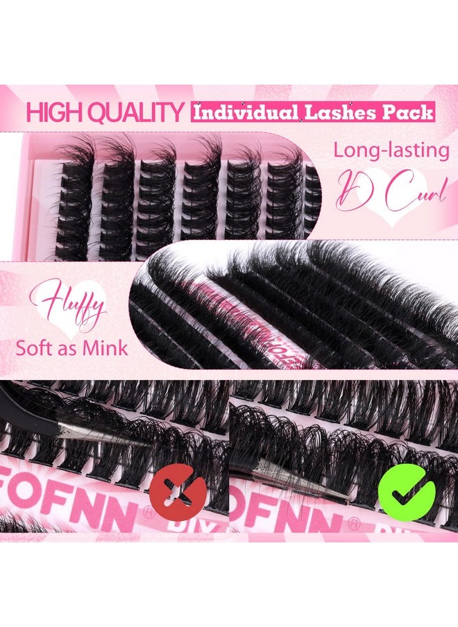 Eefofnn Fluffy Lash Clusters 60D+80D+100D Eyelash Clusters 300 pcs Individual Lashes Volume Cluster Eyelash Extensions D Curl Eyelashes Clusters DIY Lash Extension Thick Cluster Lashes