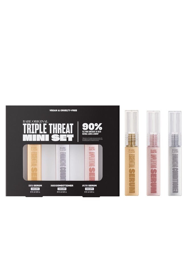 Babe Original Triple Threat Mini Set, Includes Babe Lash Essential Serum & Enhancing Conditioner + Babe Brow Amplifying Serum, 1 mL, 3 Pack