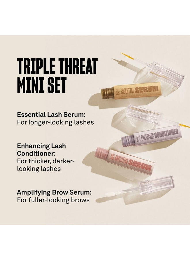 Babe Original Triple Threat Mini Set, Includes Babe Lash Essential Serum & Enhancing Conditioner + Babe Brow Amplifying Serum, 1 mL, 3 Pack
