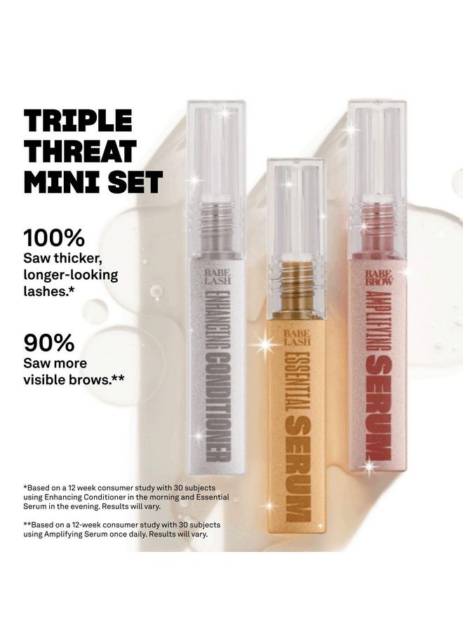 Babe Original Triple Threat Mini Set, Includes Babe Lash Essential Serum & Enhancing Conditioner + Babe Brow Amplifying Serum, 1 mL, 3 Pack