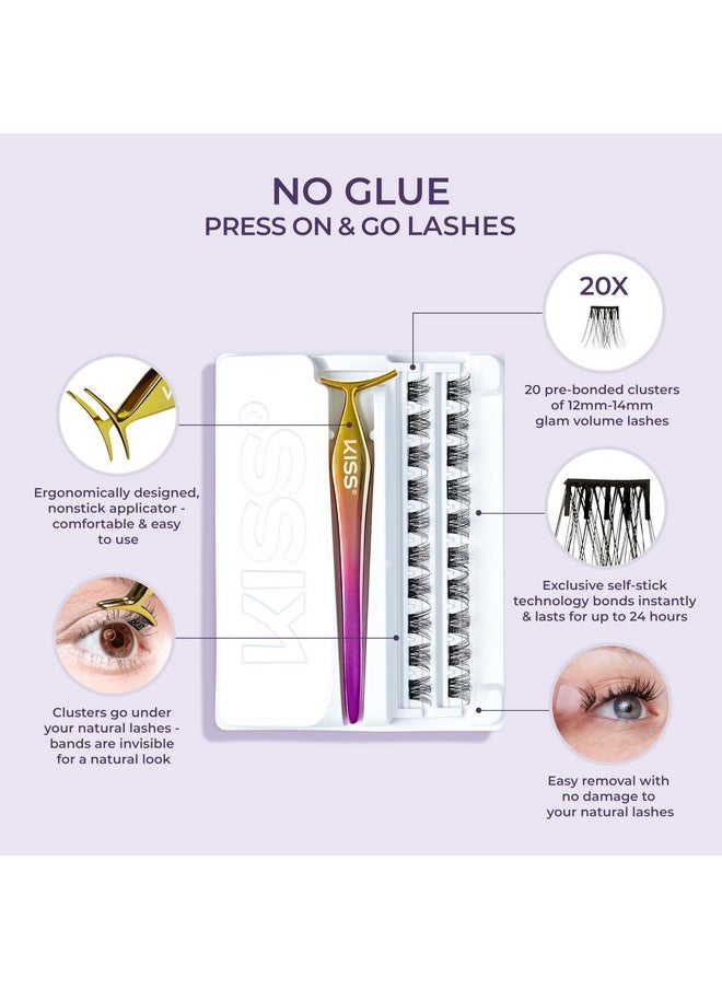 KISS imPRESS Falsies False Eyelashes, Lash Clusters, 'Voluminous', 14 mm, Includes 20 Clusters, 1 applicator, Contact Lens Friendly, Easy to Apply, Reusable Strip Lashes