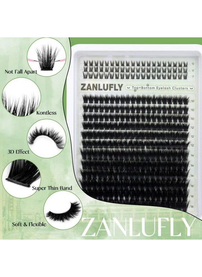 Fluffy Lash Clusters with 5-7MM Bottom Lashes D Curl Eyelash Clusters Wispy Lash Extension 300Pcs Individual Lashes Thin Band Cluster Eyelash Extension 10-16MM Cluster Lashes DIY at Home by ZANLUFLY