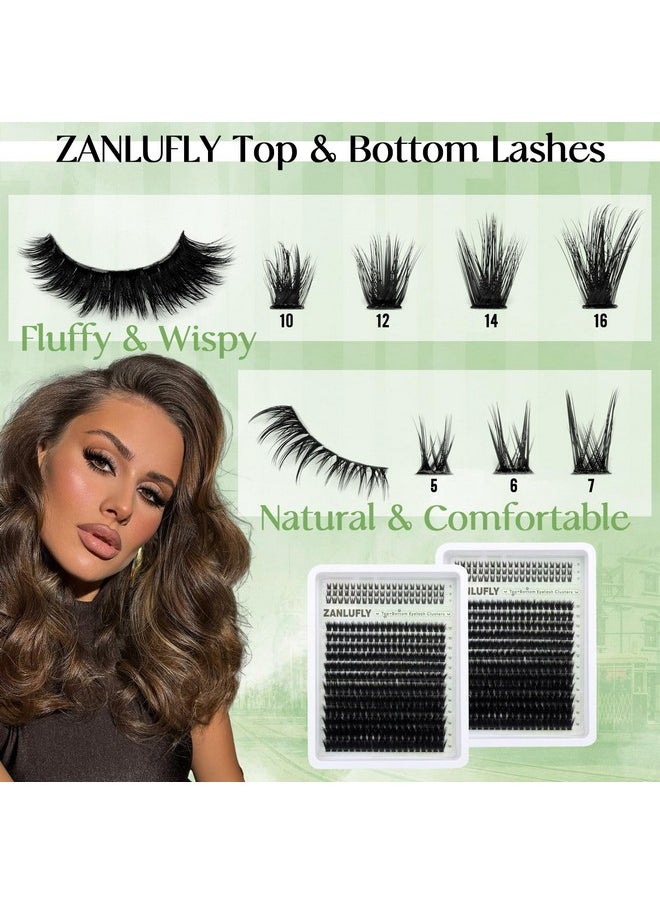 Fluffy Lash Clusters with 5-7MM Bottom Lashes D Curl Eyelash Clusters Wispy Lash Extension 300Pcs Individual Lashes Thin Band Cluster Eyelash Extension 10-16MM Cluster Lashes DIY at Home by ZANLUFLY