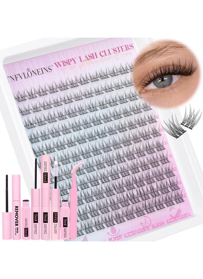 Wispy Lash Clusters Kit Natural Lash Extension Kit 9-12MM Cluster Eyelash Extensions Kit DIY Eyelash Extension Kit C Curl Individual Lashes Clusters Eyelash Extension with Lash Remover by TNFVLONEINS