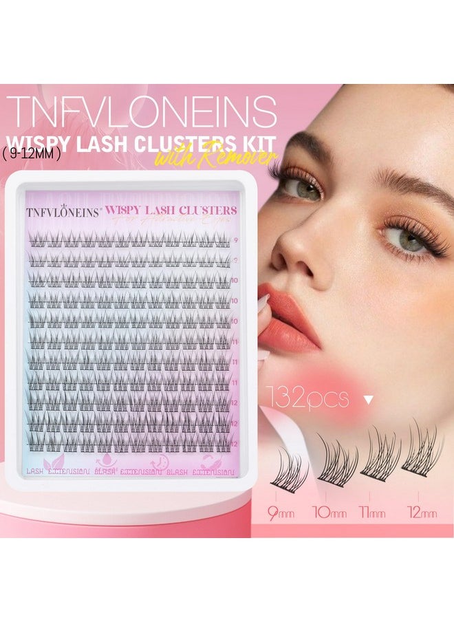 Wispy Lash Clusters Kit Natural Lash Extension Kit 9-12MM Cluster Eyelash Extensions Kit DIY Eyelash Extension Kit C Curl Individual Lashes Clusters Eyelash Extension with Lash Remover by TNFVLONEINS