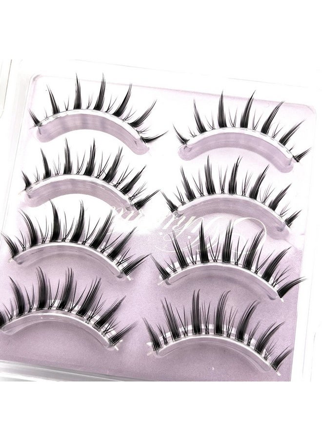 MIKIWI Manga Lashes, Clear Band Anime Lashes 4 Pack, Spiky Anime False Eyelashes Natural Look, Japanese Lashes Looks Like Cluster Manga Lashes Individual, Reusable Cosplay Wispy Strip Eyelashes