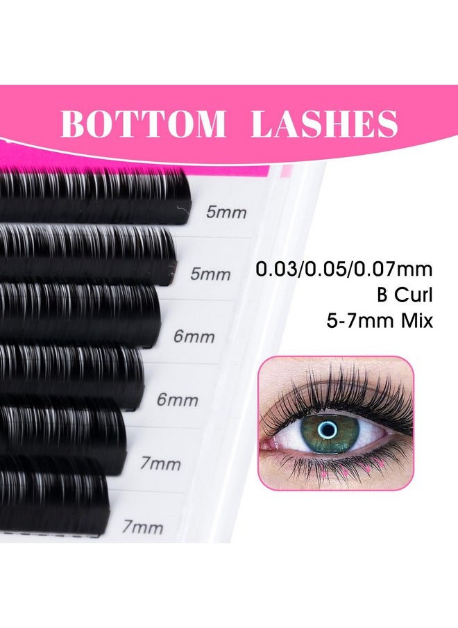 TDANCE Bottom Lash Extension 0.03/0.05/0.07mm Thickness Bottom Lashes Lower Lash Extensions B Curl 5-7mm Mixed Under Bottom Eyelashes (0.03-B,5-7 mm)