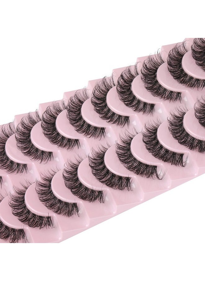 wiwoseo Eyelashes Clear Band Natural Wispy Fluffy Lashes Natural Look Russian Strip Lashes 3D Effect 16MM Cat Eye Lashes that Look Like Extensions False Lashes 10 Pairs Pack