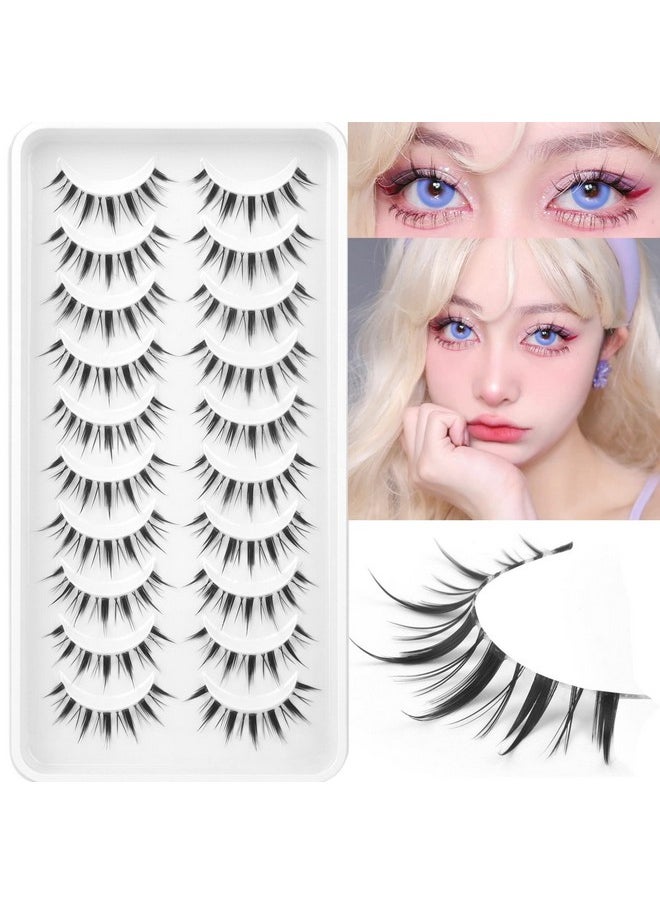 Manga Lashes Natural Look Anime False Eyelashes Individual Wispy Korean Makeup Eye Lashes Clusters 10 Pairs Asian Chinese Japanese Fake Eyelashes Pack by Geeneiya