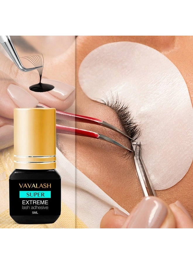 VAVALASH Eyelash Extension Glue Lash Extension Adhesive 1 Sec Drying Time Bond Lash Glue Long Lasting Black Eyelash Glue Professional Lash Artist Use Only (Super,5ml)