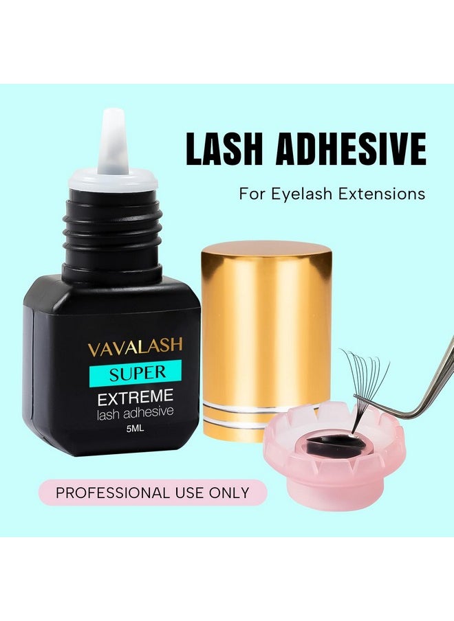 VAVALASH Eyelash Extension Glue Lash Extension Adhesive 1 Sec Drying Time Bond Lash Glue Long Lasting Black Eyelash Glue Professional Lash Artist Use Only (Super,5ml)