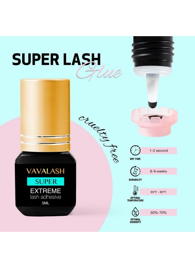 VAVALASH Eyelash Extension Glue Lash Extension Adhesive 1 Sec Drying Time Bond Lash Glue Long Lasting Black Eyelash Glue Professional Lash Artist Use Only (Super,5ml)