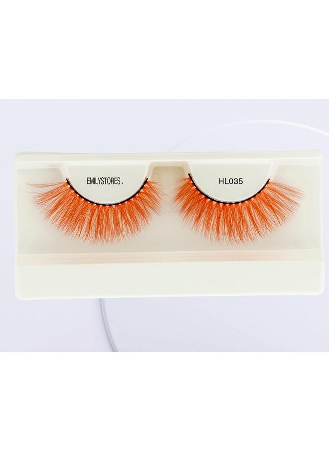 EMILYSTORES Orange Eyelashes Colored Halloween Lashes For Mad Hatter Costume Dramatic Long Eye Lashes Masquerade Party Cosplay Makeup Lashes 1 Pair (Orange)