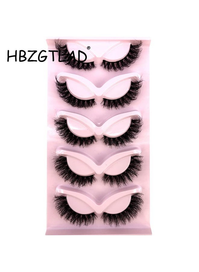 HBZGTLAD NEW 5 Pairs Fluffy Natural Lashes Makeup Handmade Reusable Short 8mm-22mm Wispy Strip Faux Mink False Lashes (RU-1)